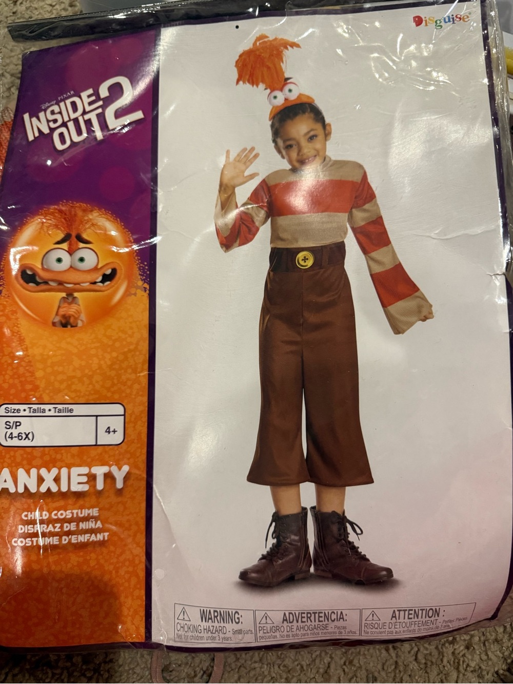 Disney Inside Out 2 'Anxiety' Kids Costume size small 4-6x